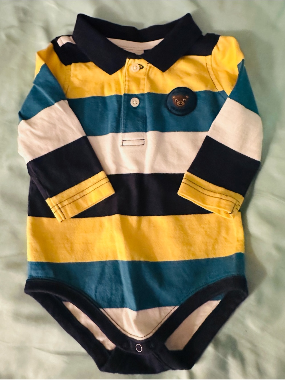 Gymboree Striped Long-Sleeve Polo One-Piece in Yellow, Teal & Navy